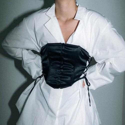 FUFUCAILLM Women Close-fitting Tube Tops Black Solid Color Stain Tie up Bandage Sleeveless Bustiers 2021 Summer Women Corsets