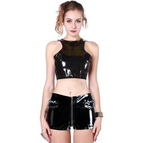 2021 Sexy Skirt Women Sexy Steampunk Wet Look PVC Leather Women Set Black Zipper Split Suit Nightclub stage Performance Costume