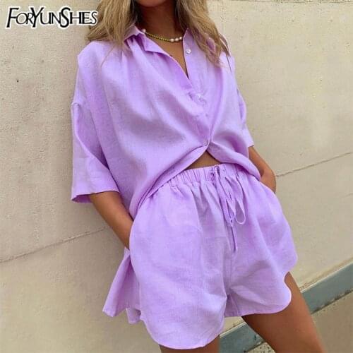 FORYUNSHES 2021Fashion Loose Casual Two-Piece Suit Summer Clothes For Women Tracksuit Oversized Shirt Top Hhigh Waist Shorts Set