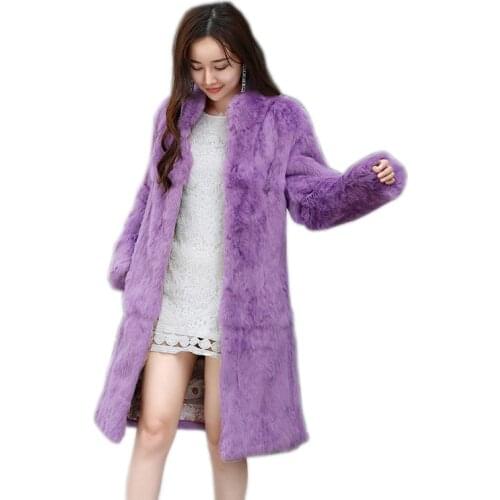 New fashion women X-long rabbit fur coat ladies genuine real natural 100CM long jacket outwear over coat