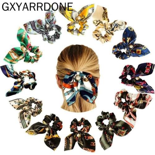 1pcs 2019 New Big Bowknot Hair Scrunchies Pearls Hair Rope Ring Ponytail Holder Soft Elastics Hair Tie Bands Girls Accessories