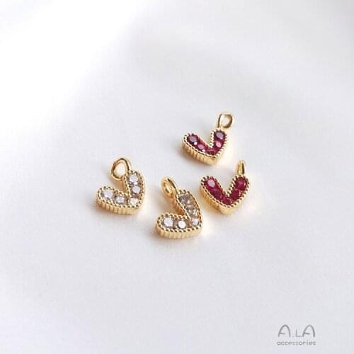 14K gold-covered gold and color inlaid zircon color zirconium small love heart pendant diy hand-made bracelet jewelry accessorie