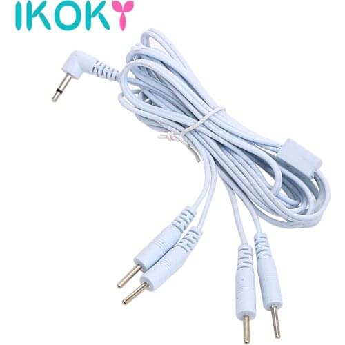 IKOKY Therapy Massager Accessories Electro Stimulation For Penis Ring Anal Plug 2/4 Pin Electric Shock Wire Cable Sex Toys
