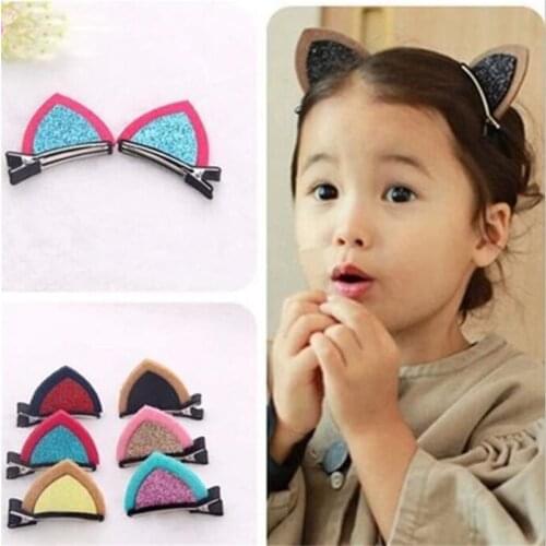 2Pcs/ Pair Clips Lovely Cat Ears Hairpin Headwear Children Hair Ornaments Hair Accessories Christmas Gift Cloth Alloy