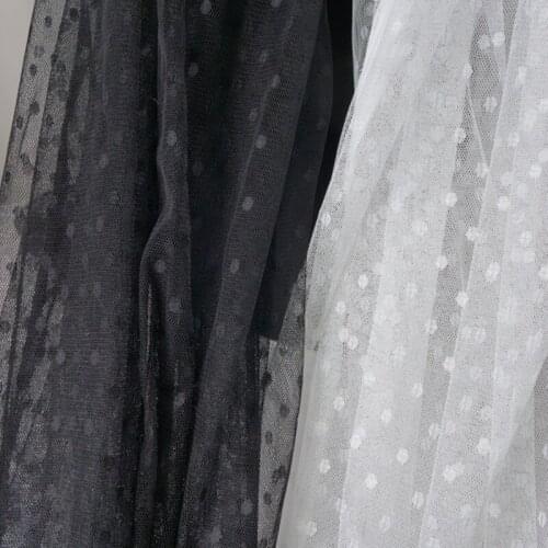 5yards/lot 150cm Ivory White/Black Tulle Mesh Lace Fabric Polka Dot Print Bridal Wedding Fabric DIY Handmade Curtain