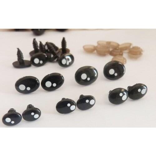 50pcs/lot 9x7mm/8x11mm/9x12mm/10x14mm/12x16mm oval animal toy eyes plastic safety eyes + soft washer for doll accessories