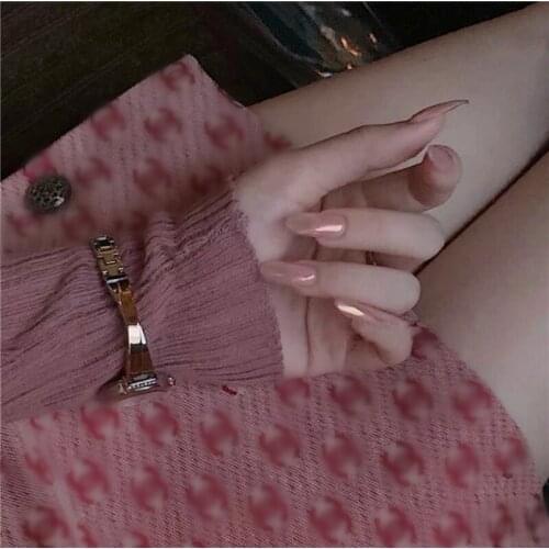 American punk style Ins pink mirror pure color false nails 24pcs Bride lady full nail tips Middle-long cute fake nails