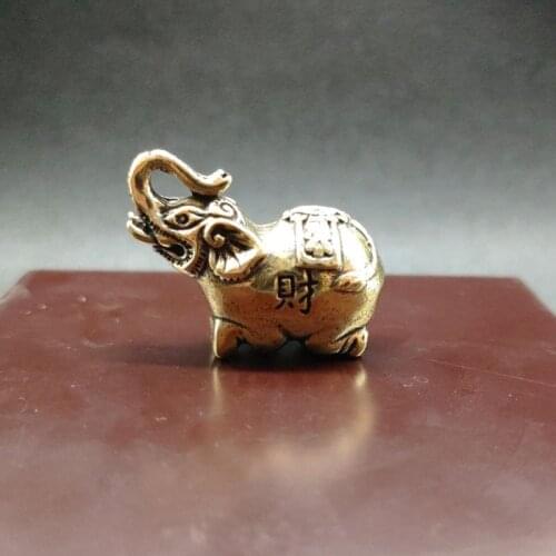 Antique Solid Brass elephant Miniature Figurines Retro Copper Animal Tea Pet Desktop Ornament Decor Crafts Keychain Pendants