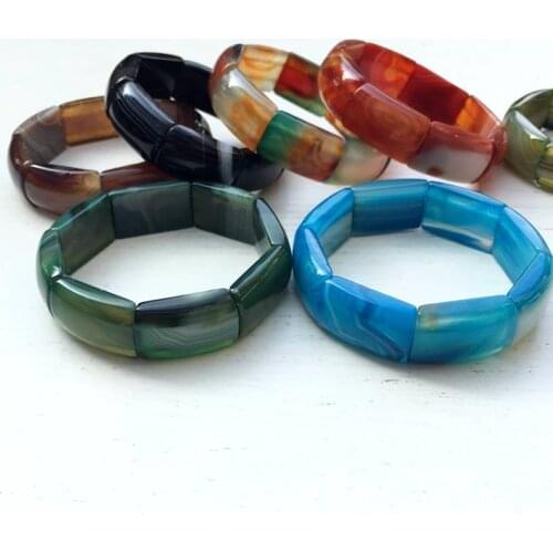 Botswana Carnelian Stripe Agates Beads Stretchy Bracelet Bangle 7.5"L For Woman charm bracelet pierre naturelle