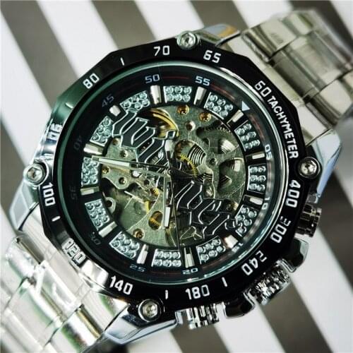 Winner 2020 Men Steampunk Fashion Open Work Transparent Men Automatic Mechanical Watch Top Luxury Luminous Skeleton Wristwatch