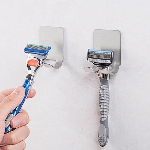 Razor Holder Shaver Hook Hanger Stand Self Adhesive Stainless Steel Heavy Duty Utility Storage Hook Bathroom Kitchen Organizer