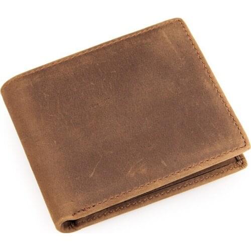 Holders Leather Coin Pocket Mens Leather Wallet Simple Style Crazy Horse Leather Pocket Wallet with Inner Zipper Purse Card