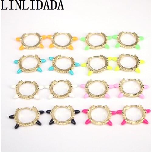 5Pairs, New Trendy for Women Enamel Point Huggie Hoop Earrings Statement Jewelry Gold-Color