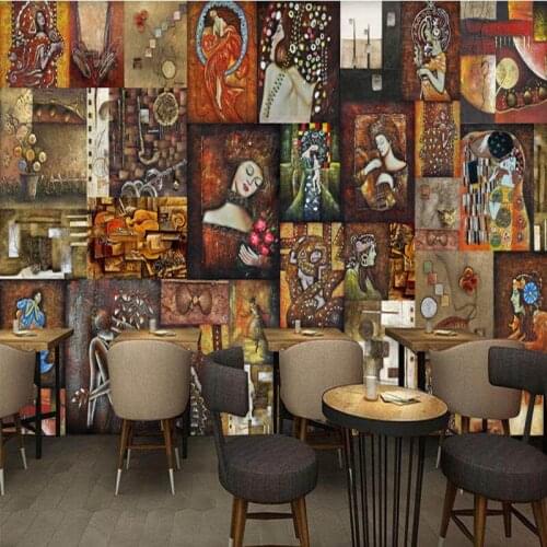 Custom photo wallpaper Custom Restaurant Mural Retro Nostalgic Oil Painting Wallpaper Bars Coffee Shop Background Wall paper