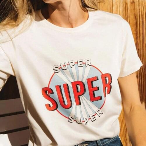 Letter Print T shirt Woman Cotton Round Neck Short Sleeves Beige Pattern T Shirts Retro Vintage Casual Tee Shirt Femme 2021 Chic