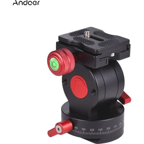 Andoer Fluid Hydraulic Ball Head Aluminum Alloy Tilt Head with Quick Release Plate 1/4 & 3/8 Inch Screw Hole Interface Load 10KG