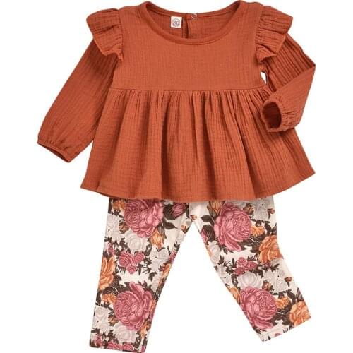 0-5Yrs Baby Girls Floral Clothes Cotton Spring Infant Kids Long Sleeve Ruffles Tops T-Shirts+Floral Pants Set Outfits