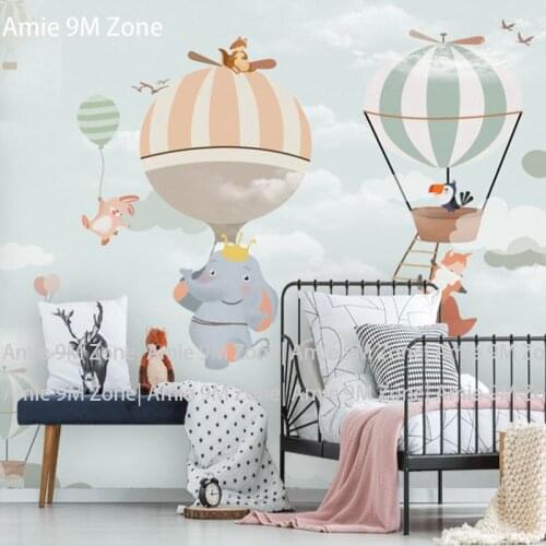 Tuya Art light blue pale color animal fly trip design wallpaper for kids room wallpaper on wall wall-paper