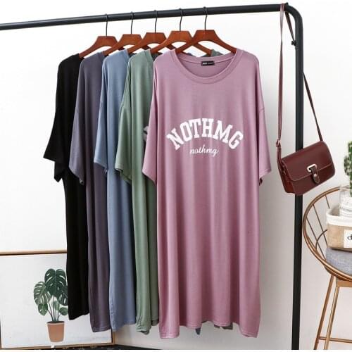 Summer Dress For Women 2021 New Modal Nightgowns Letter Print Casual Sleepwear Night Shirt Half Sleeve Ladies Nightdress
