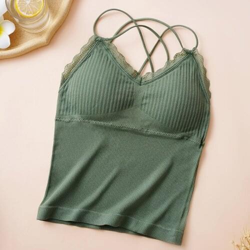 TJ-TianJun Lace Suspender Vest Underwear Elastic Cross Shoulder Strap Bottoming Shirt Soft Solid Color Seamless Sport Tank Tops