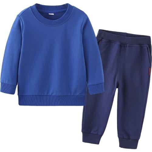 H1247 Fashion Children T-shirt pants 2021 Girls Casual Solid Color Sweatshirt Sets For Kids Boys Spring Autumn