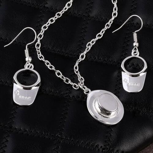 Fashion New Design Silver Plated Hat Shape Pendant Necklace Earrings Lovely Jewelry Set For Women