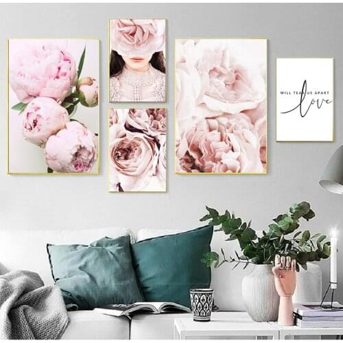 Fashion Poster Pink Wall Art Peoney Flower Canvas Painting Scandinavian Print Bedroom Decor Wall Pictures for Living Room