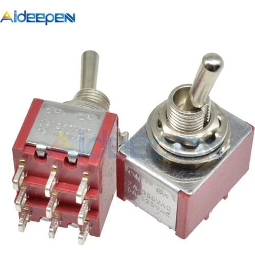 MTS-302 Toggle Switch ON-ON 9 Pin Switch 120V 5A 250V 2A 13*16.8MM Silver Contactor 2 Position 9 Terminal Red Switches