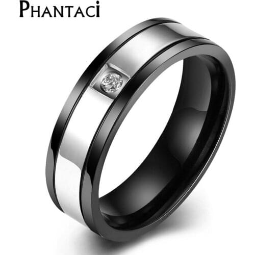 Male CZ Crystal Stainless Steel Punk Rings For Men Black Silver Color Titanium Zircon Wedding Finger Rings Jewelry 2016 Free