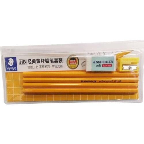 4pcs/set STAEDTLER Yellow Pencil Set with Sharpener Eraser HB Lead for Students Office School supplies Sketch Art painting E6541
