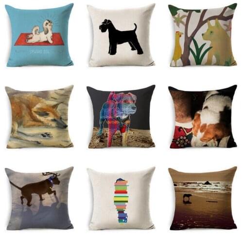 Throw Pillow Cushion Case Home Toon Dog Cotton Linen Soft Back Room Gifts Single Sides Printing 18\"