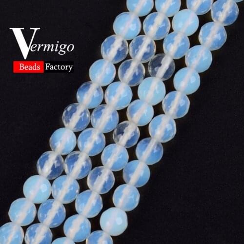 Wholesale Faceted White Opal Ball Beads Natural Stone Minerals Loose Beads For Jewelry Making 4mm-12mm Diy Bracelet Necklace