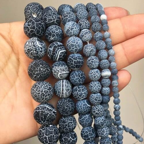 Wholesale Frost Spider Web Black Agates Stone Bead Round Loose Beads For Jewelry Making Diy Bracelet 15"Strand 4/6/8/10/12mm