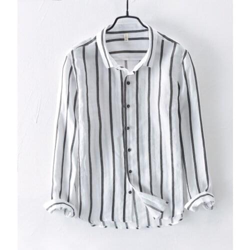2018 New striped linen shirt men brand fashion long-sleeved shirt mens casual M-3XL dropshipping shirts male autumn camisa
