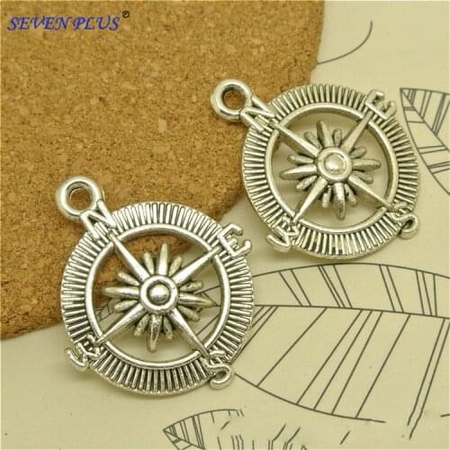 High Quality 6 Pieces/Lot 29mm*24mm Antique Silver Plated Nautical Compass Charms For Jewelry Making