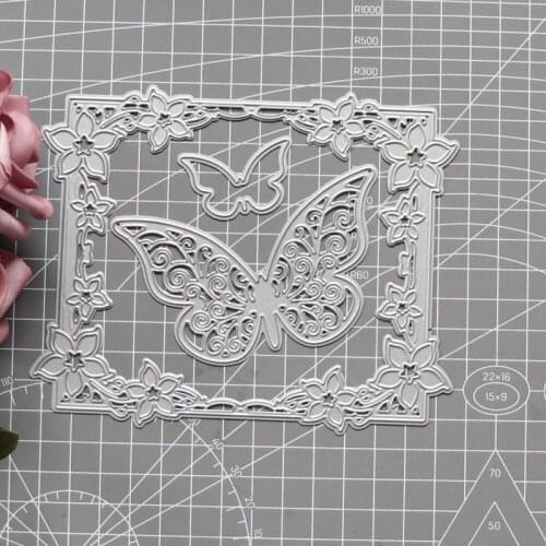 Rectangular Flower Frame Butterfly Metal Dies Cutting Mould Scrapbook Photo Album Embossing Gift Card Making Handicraft Decor