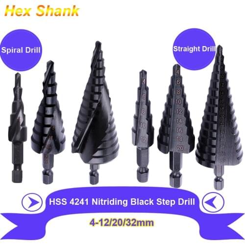 4-12/20/32mm Hss Step Drill Bit Nitride Coated Cone Hole Cutter Wood/Metal Drill Bit Spiral/Straight Groove Stepped Drills