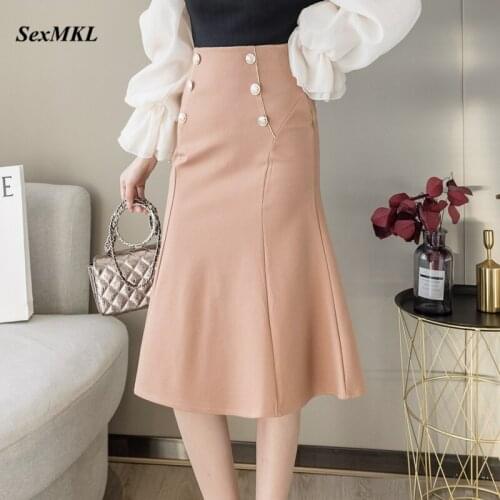 Elastic High Waist Plus Size Skirts Women 2021 Elegant Streetwear Black Office Korean Fashion Clothing Button Sexy Party Skirt