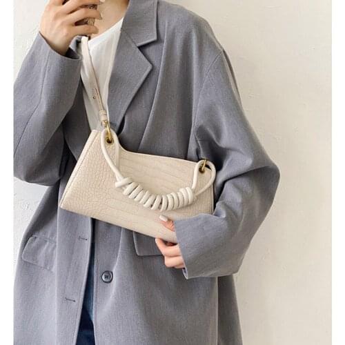 Hand Bags Women 2020 Fashion Unique Design Stone Grain Baguette Bag Shoulder Bag Casual Pu Daily Office Womens Handbags