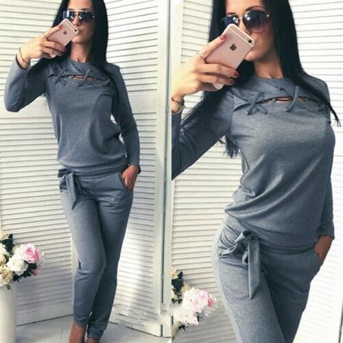 New Women Sports Set Women Tracksuits Sportswear Sports Fitness Running Volleyball Sets 2 Pieces Bandage Hoodies + Sweatpants