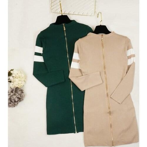 Women Knitted Dress Autumn Winter Zippers Long Sleeve Sweater Dresses Lady Sexy Slim Bodycon Bottoming Mini Dress Vestidos 1295