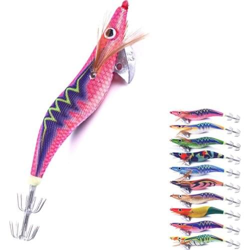 1Pcs 20g 14cm Squid Jig Fishing Wood Shrimp Lure Squid Cuttlefish Jigs Lures Wood Shrimp Fishing Lure 3D eyes