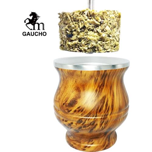 1 PC/Lot Yerba Mate Teaware Which Can Remove Tea Dregs One Time Include Nice Stainless Wood Grain Gourds Cups & Straw & Brush