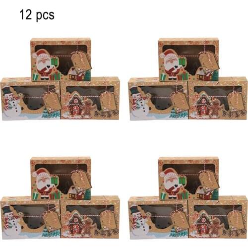 3/6/12Pcs Christmas Cookie Boxes Bakery Gift Boxes European New Style Kraft Paper Box Kraft Paper Large Christmas Candy Box