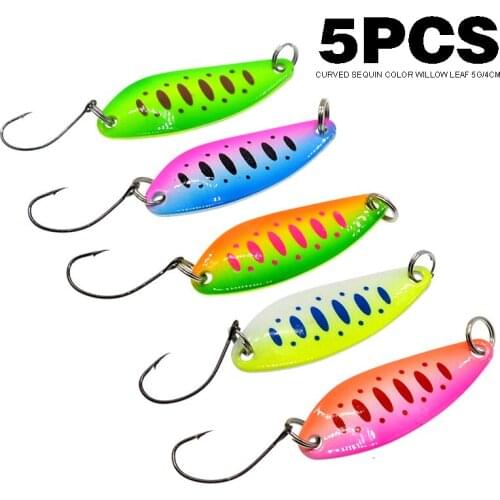 5pcs/Set 5g Sequin Bait Sinking Hard Fishing Lures Colored Willow Leaves with Single Hook Fishing Tackle