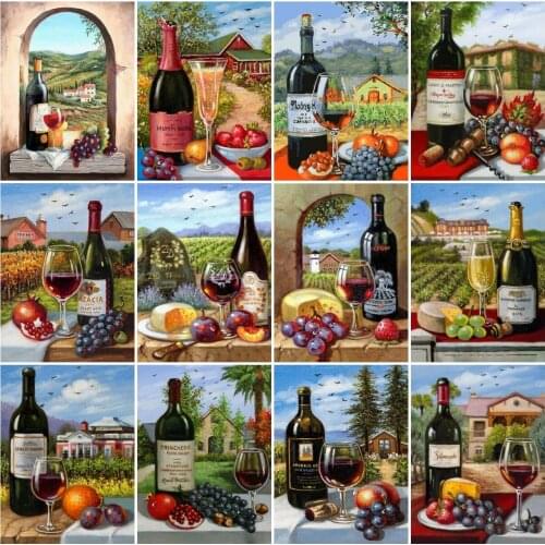 AZQSD 5D Diamond Art Painting Wine Fruit Cross Stitch Needlework Diamond Embroidery Landscape Mosaic Rhinestones Home Decoration
