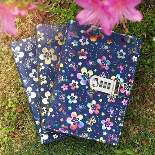 Bronzing petal pattern with Lock Notebook Password Notepad Travel Journal line pages Girl Portable Diary School Office Supplies