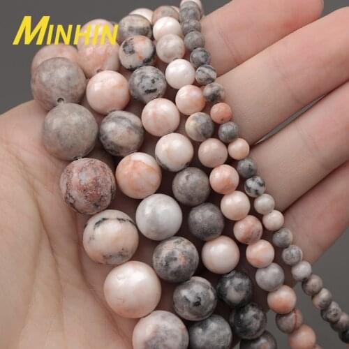 MINHIN Natural Stone Beads Pink Zebra Jaspers Round Beads For Jewelry Making 4/6/8/10/12mm Spacer Beads DIY Bracelets Necklace