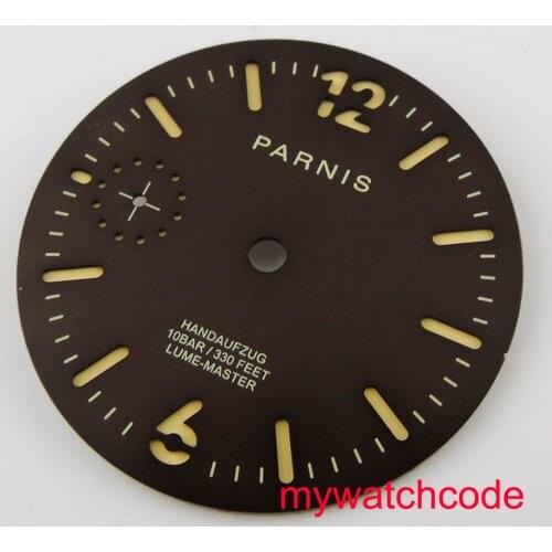 35.4mm Parnis sandwich brown watch dial fit ETA 6497 hand winding movement mens watch
