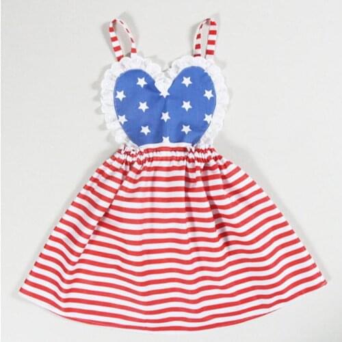 FOCUSNORM 0-3Y Toddler Baby Girls Dress Outfits Independence Day Star Stripe Lace Backless Slip Dress
